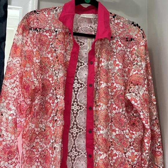 Ramy Brook Gary Princed Lace Swim Cover Up Shirt - Picture 4 of 8